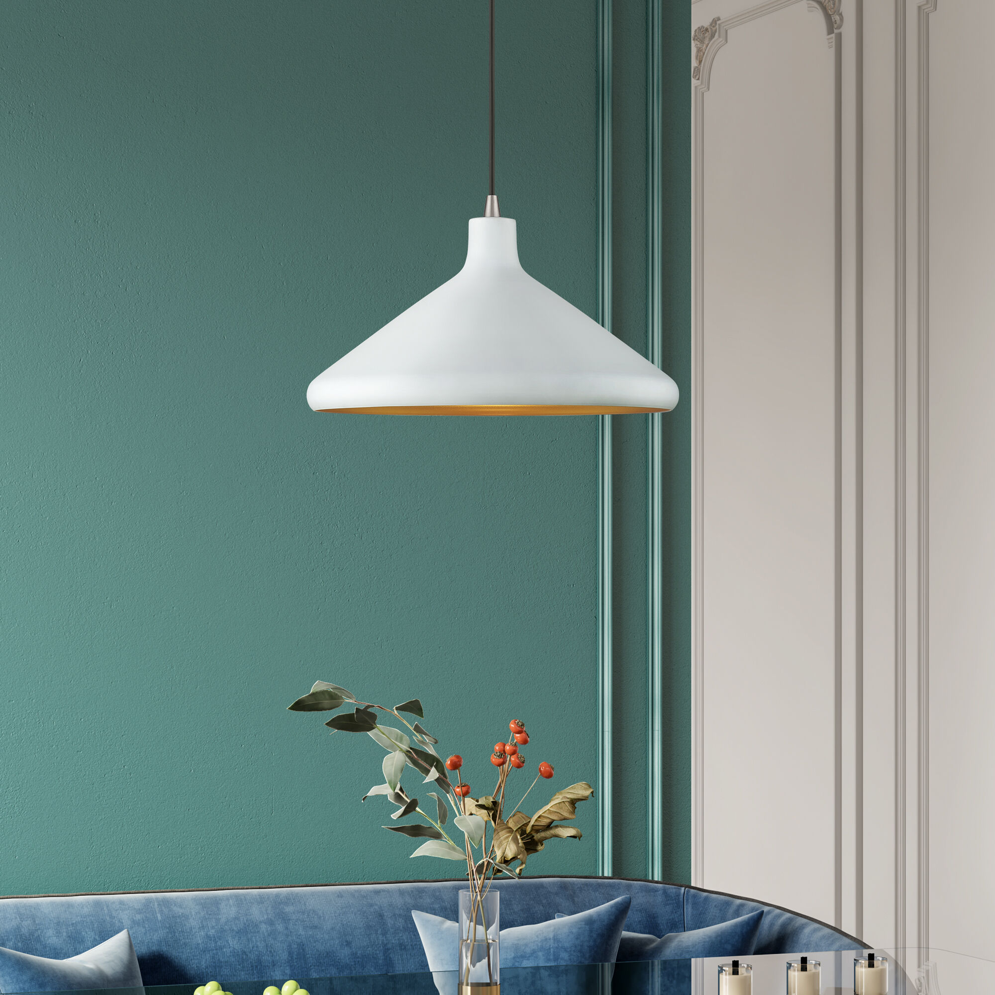 Geneva 1 Light 15.25 inch White with Brushed Nickel Accents Pendant Ceiling Light